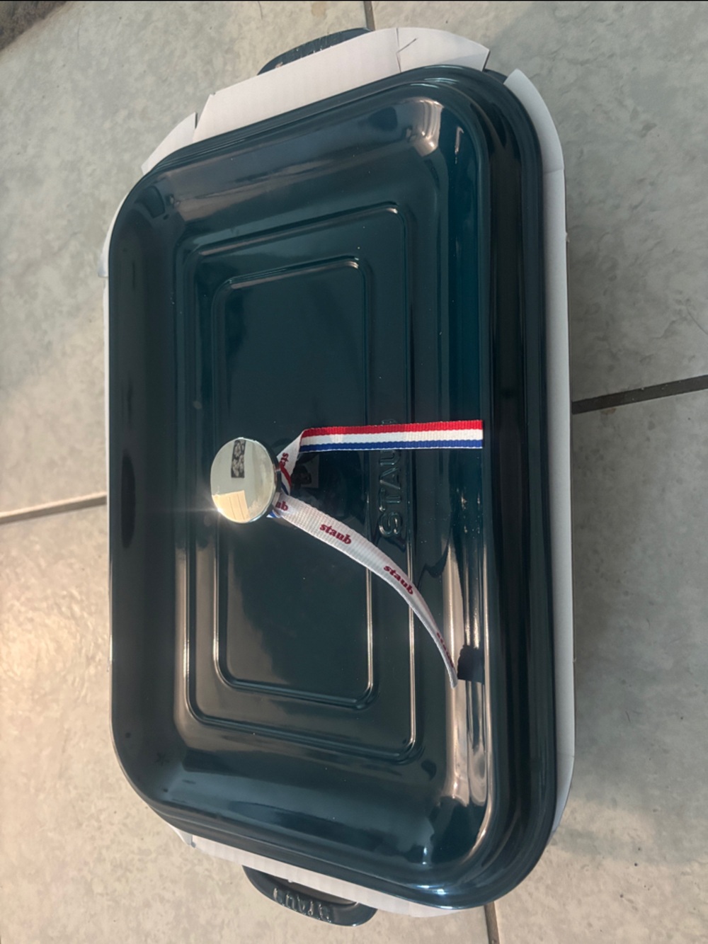 Staub Deep Blue Rectangular Covered Baker with Knob